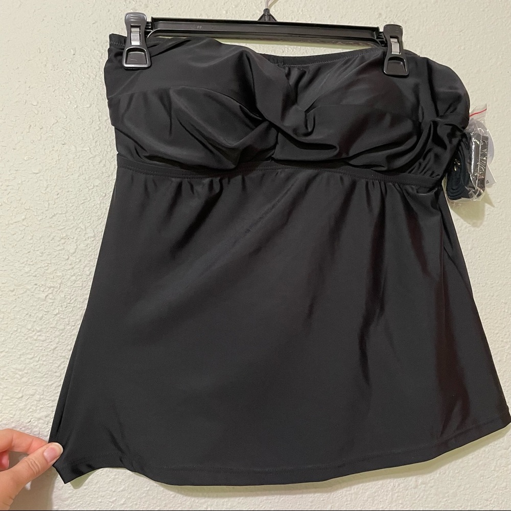 Hot Water Black Strapless Tankini 1X